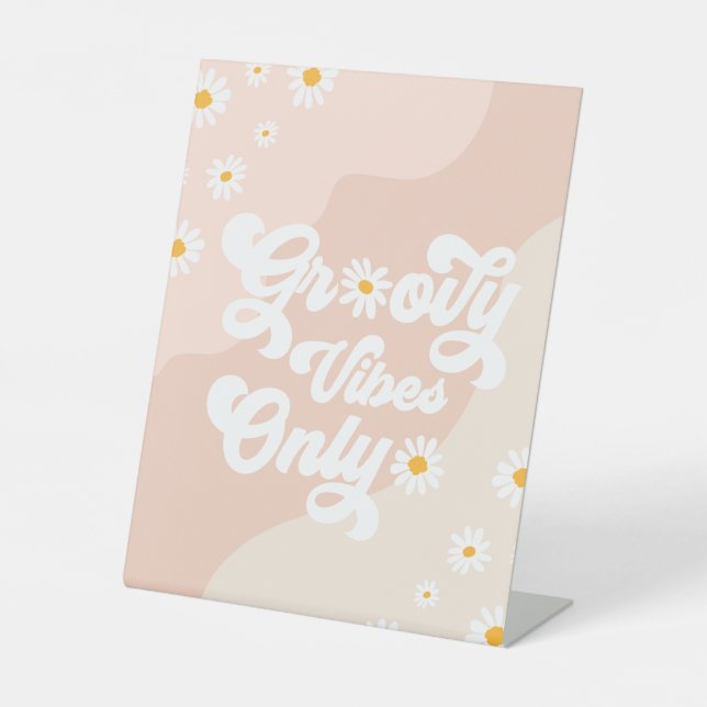 Groovy Birthday Party Boho Daisy Dekorationstabell Sockelschild (Vorderseite)