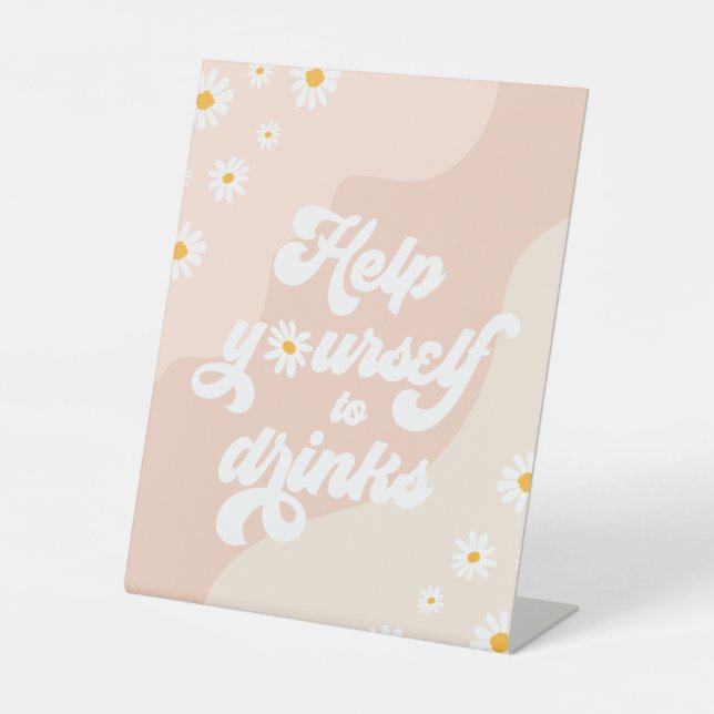 Groovy Birthday Party Boho Daisy Dekorationstabell Sockelschild (Vorderseite)