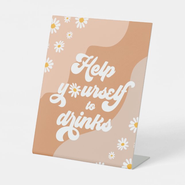 Groovy Birthday Party Boho Daisy Dekorationstabell Sockelschild (Vorderseite)