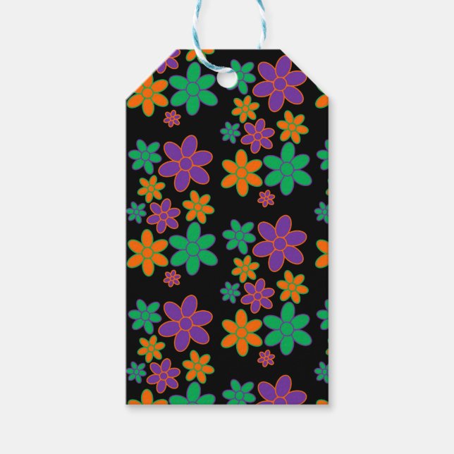 Groovy Black 70er Style Blume Geschenkanhänger (Vorderseite)