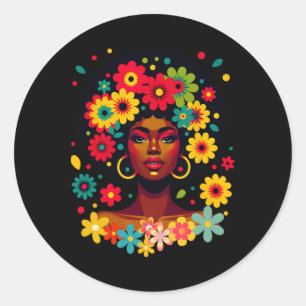 Groovy Black Melanin mit Blume Afro Stolz Runder Aufkleber