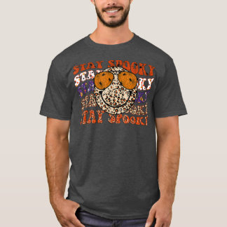 Groovy Bleibe Spooky Vibes Retro Smile Face Hippie T-Shirt