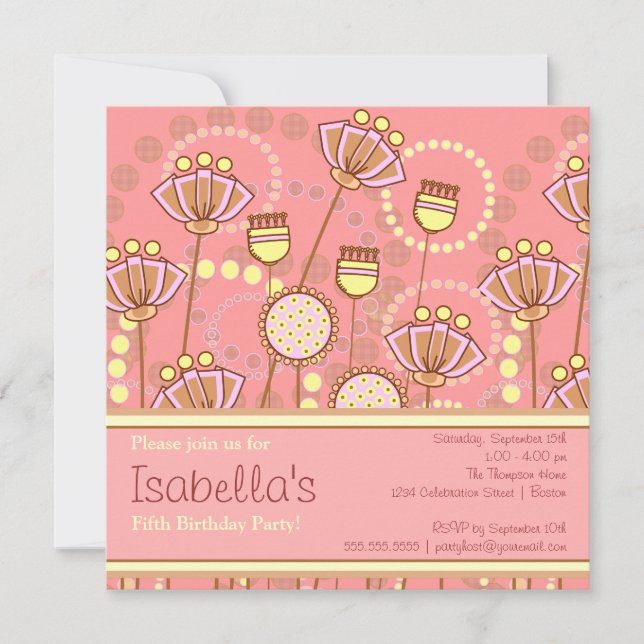 Groovy Blooms Girls Geburtstagsparty Einladung (Vorderseite)