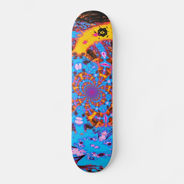 Groovy Blue Abstrakt Futuristic Spirale Digitale K Skateboard (Vorderseite)