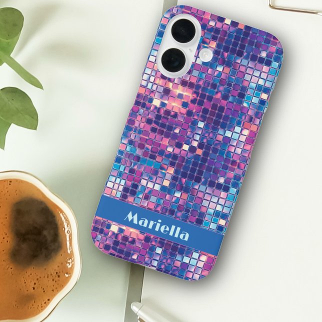 Groovy Blue & Lila Disco Ball Personalisiert Case-Mate iPhone Hülle (Groovy blue and purple disco ball personalized Phone case)