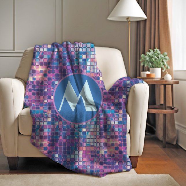 Groovy Blue & Lila Disco Ball Personalisiert Fleecedecke (groovy blue and purple disco ball personalized monogram fleece blanket)