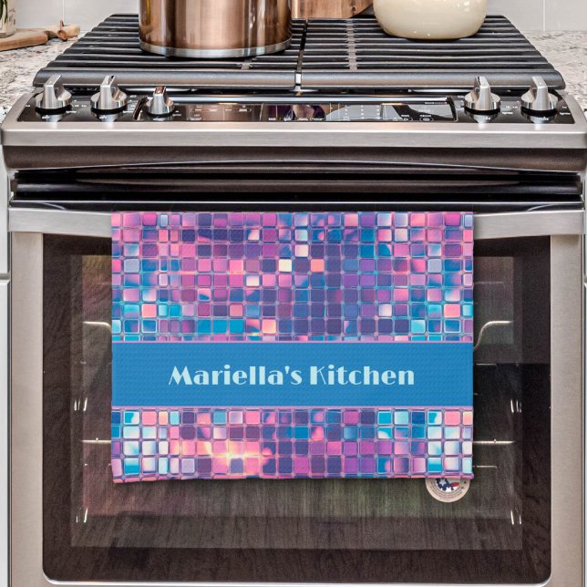 Groovy Blue & Lila Disco Ball Personalisiert Geschirrtuch (Groovy Blue & Purple Disco Ball Personalized Kitchen Towel)