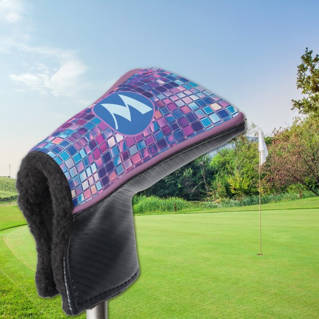 Groovy Blue & Lila Disco Ball Personalisiert Golf Headcover (groovy blue and purple disco ball personalized monogram putter golf club cover)