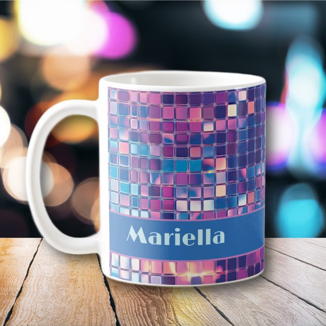 Groovy Blue & Lila Disco Ball Personalisiert Kaffeetasse (Groovy Blue & Purple Disco Ball Personalized Mug)
