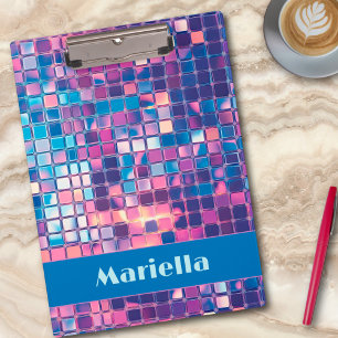 Groovy Blue & Lila Disco Ball Personalisiert Klemmbrett