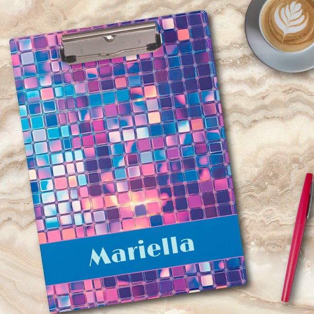 Groovy Blue & Lila Disco Ball Personalisiert Klemmbrett (groovy blue and purple disco ball personalized clipboard)
