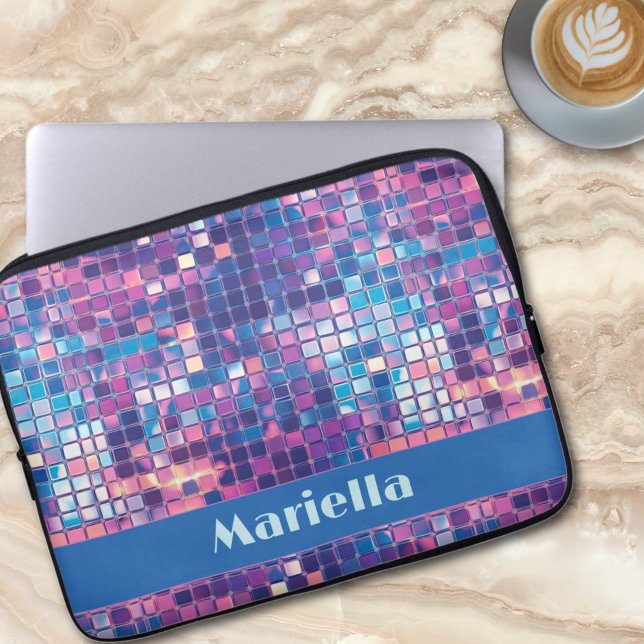 Groovy Blue & Lila Disco Ball Personalisiert Laptopschutzhülle (Groovy blue and purple disco ball personalized laptop sleeve)