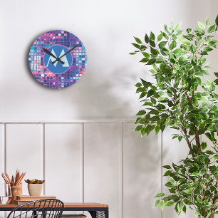Groovy Blue & Lila Disco Ball Personalisiert Runde Wanduhr