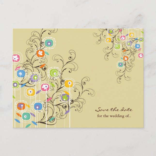 Groovy Blume Garten Whimsical Save the Date Ankündigungspostkarte (Vorderseite)