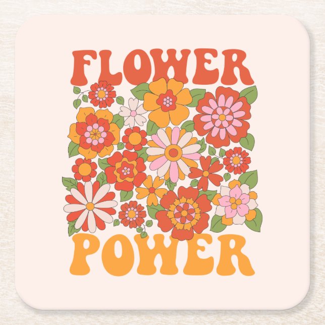 Groovy Blume Power Graphic Rechteckiger Pappuntersetzer (Vorderseite)