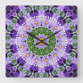 Groovy Blume Power Lila Lilac Green Quadratische Wanduhr