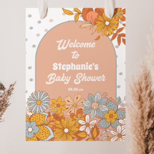 Groovy Blume Retro Babydusche Begrüßungszeichen Poster