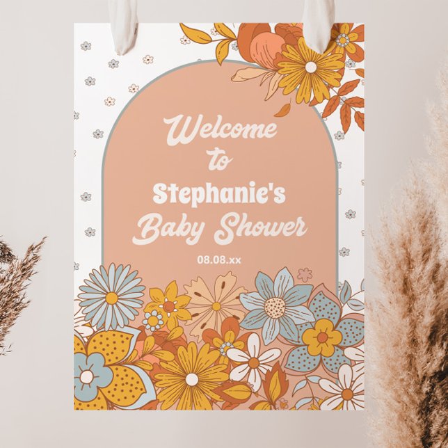 Groovy Blume Retro Babydusche Begrüßungszeichen Poster (Von Creator hochgeladen)