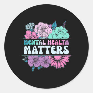 Groovy Blume Retro Mental Health Matches Awarenes Runder Aufkleber