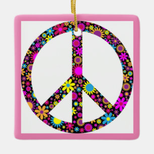 GROOVY BLUMEN-FRIEDENSSYMBOL KERAMIKORNAMENT