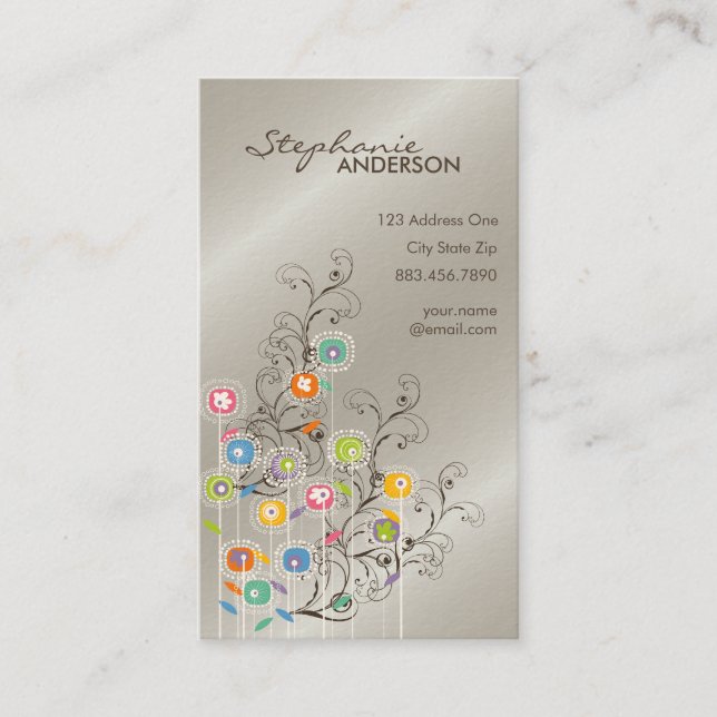 Groovy Blumen-Garten-wunderliches buntes Blumen Visitenkarte (Vorderseite)