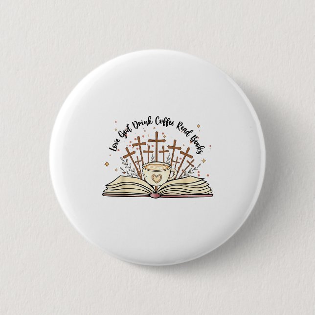 Groovy Blumen lieben Gott trinken Kaffee lesen Büc Button (Vorderseite)