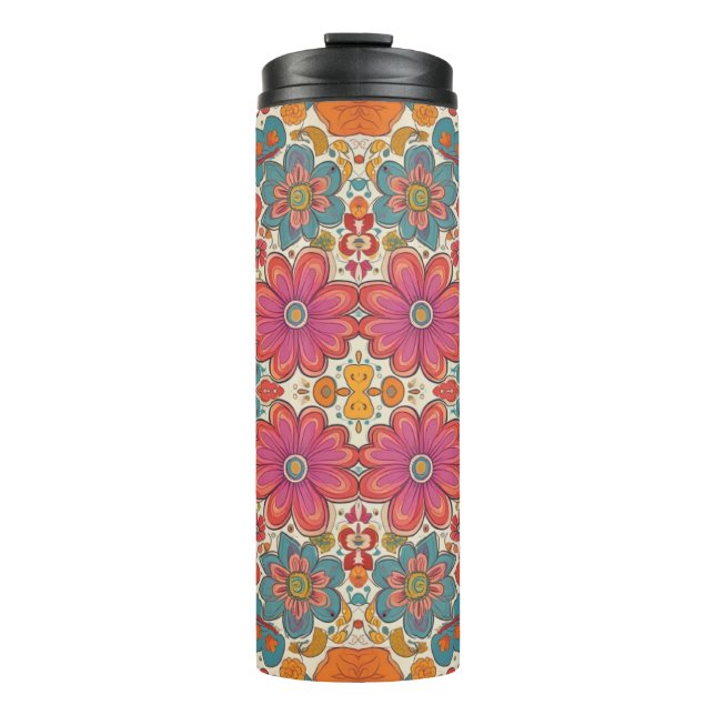 Groovy Blumen-Power-Muster Thermosbecher (Vorderseite)