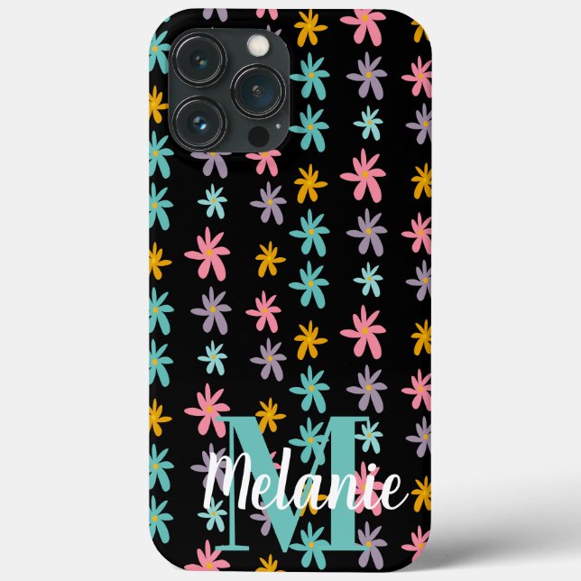 Groovy-Blumen-Schwarz-Mustername    Case-Mate iPhone Hülle (Rückseite)