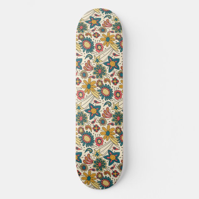 Groovy Blumenmuster Skateboard (Vorderseite)