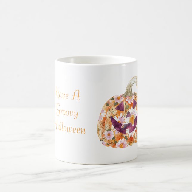 Groovy Blumiger Kürbis Halloween Kaffeetasse (Mittel)