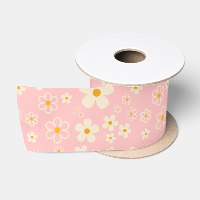 Groovy Blush Boho Daisy Blumen Garten Muster Schal Satinband (Spule)