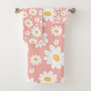 Groovy Blush Boho Daisy Bluorgarten Muster Badhandtuch Set
