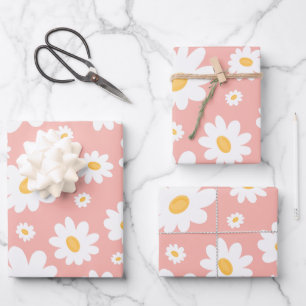 Groovy Blush Boho Daisy Bluorgarten Muster Geschenkpapier Set