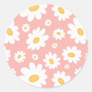 Groovy Blush Boho Daisy Bluorgarten Muster Runder Aufkleber