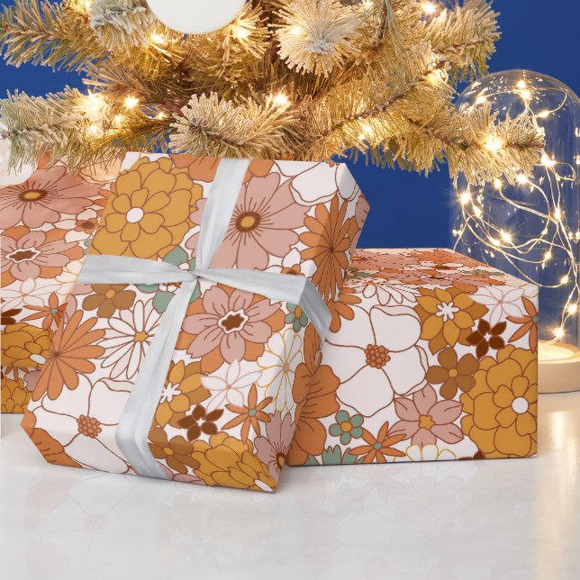 Groovy Boho 70er Blume Pattern Geschenkpapier (Feiertage)