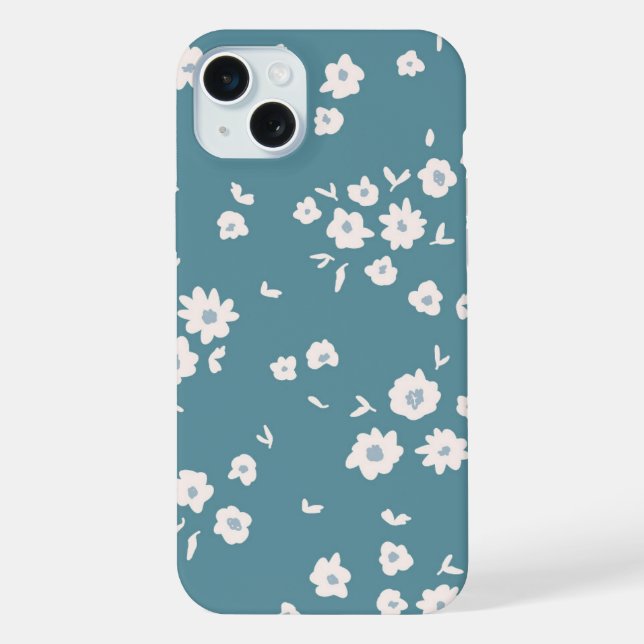 Groovy Boho Blaue Blumen Blumenmuster iPhone Hülle (Rückseite)