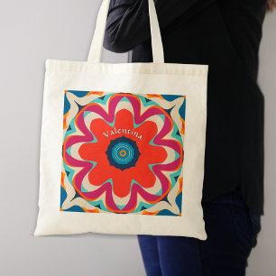 Groovy Boho Blume Farbenfroh Personalisiert Tragetasche