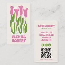 groovy Boho Blumen blassrosa Schrift Geschäftskart