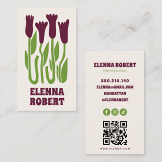 groovy Boho-Blumen Schrift Geschäftskarte Visitenkarte