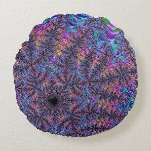 Groovy Boho Colorful Jewel Tone Fraktal Art Rundes Kissen