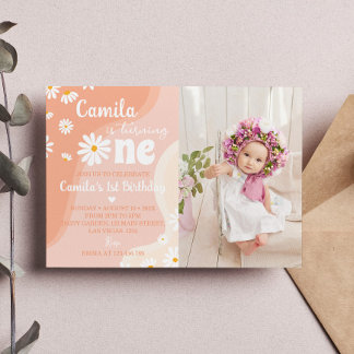 Groovy Boho Daisy Einladung zum 1. Geburtstag