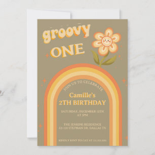 Groovy boho daisy Regenbogen Geburtstag Einladung