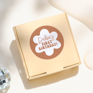 Groovy Boho Daisy Retro Girl 1. Geburtstag Party Runder Aufkleber