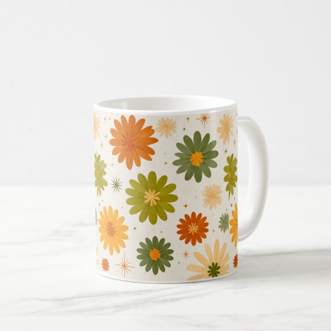 Groovy Boho Flower Power Keramik Tasse (VorderseiteRechts)