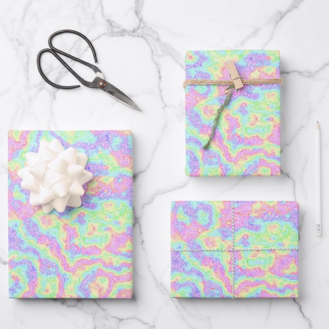 Groovy Boho Hippie Bright Pastel Rainbow Marble Geschenkpapier Set (Vorderseite)