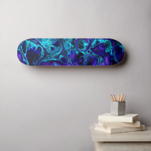 Groovy Boho Lebendiges Blau Monochromes Fraktal-Ma Skateboard