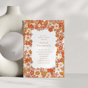 Groovy Boho Orange Blumenrahmen Brautparty Einladung