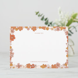 Groovy Boho Orange Floral Baby Shower Custom Dankeskarte
