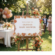 Groovy Boho Orange Floral Baby Shower Welcome Sign