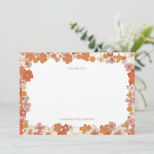 Groovy Boho Orange Florales Brautbad Custom Dankeskarte